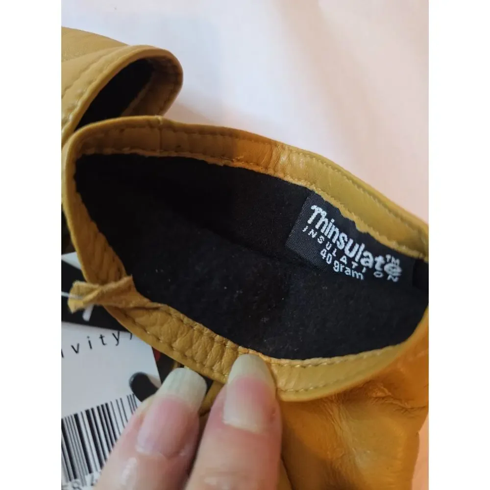 nwt 3M THINSULATE 40 GRAM Sz Medium 7.5 Camel Color Leather Driving Gloves